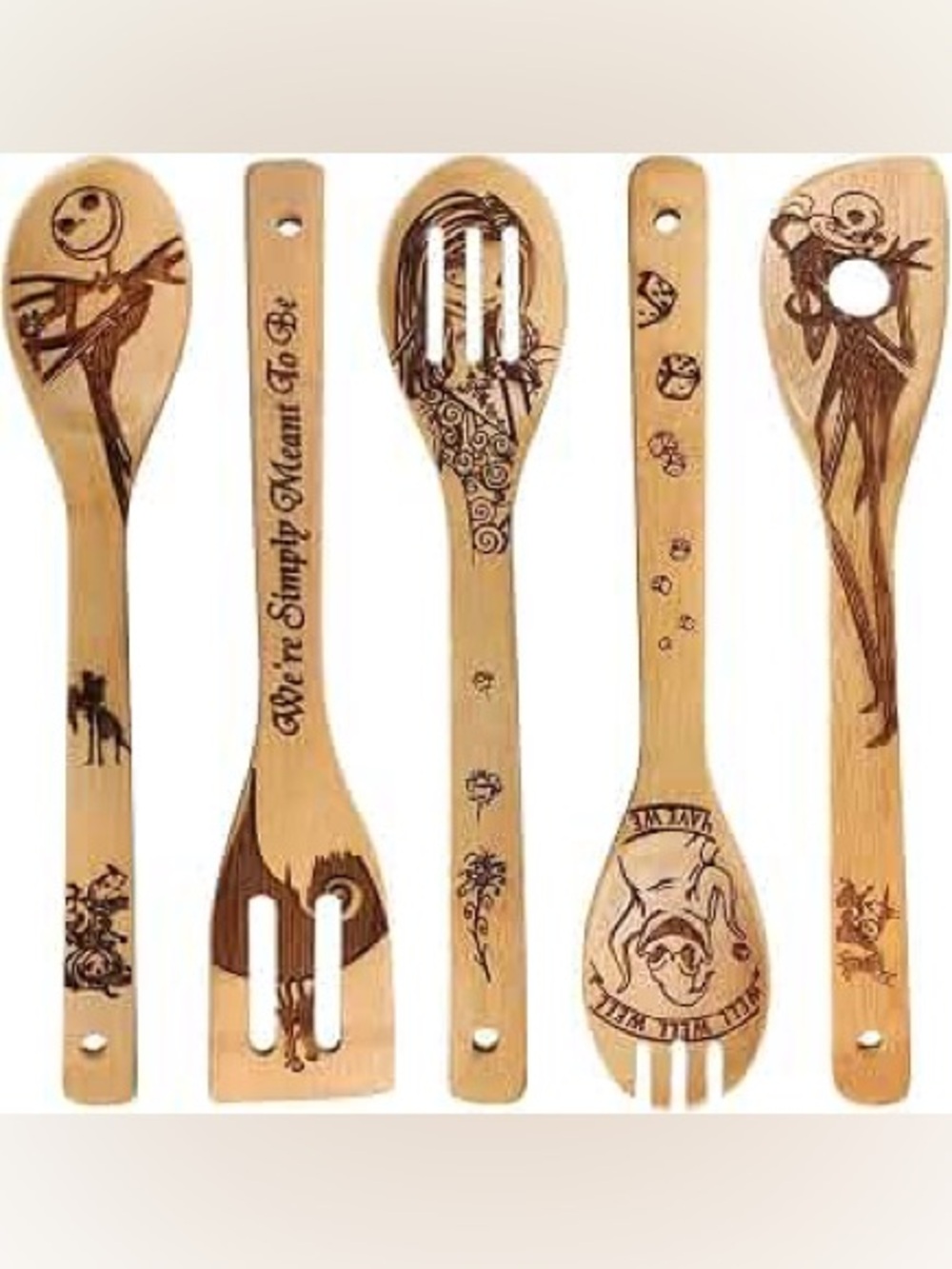 Nightmare Before Christmas Bamboo Kitchen Utensil Set with Engraved Designs